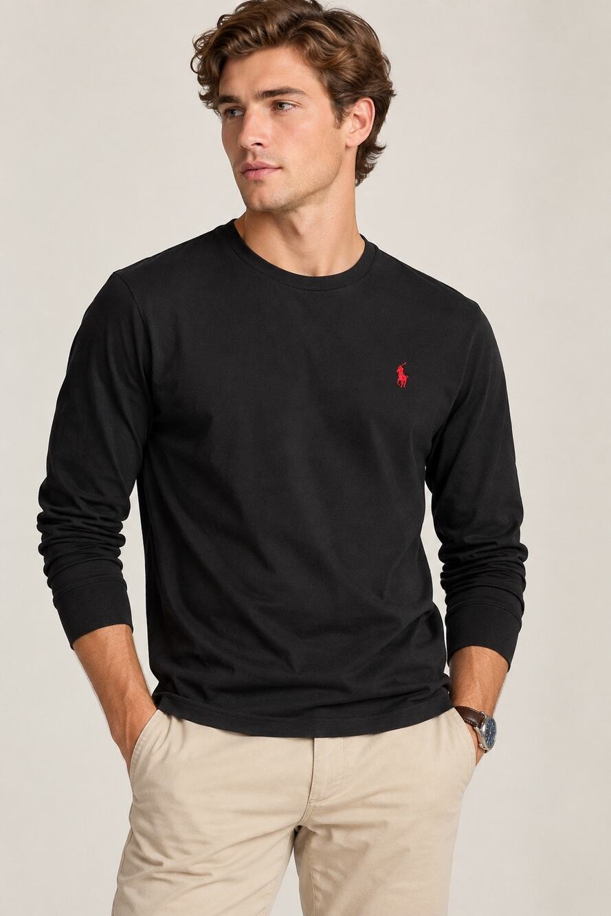 Polo Ralph Lauren Custom Slim Jersey Black Long Sleeve Tee Red Pony Preppy Small
